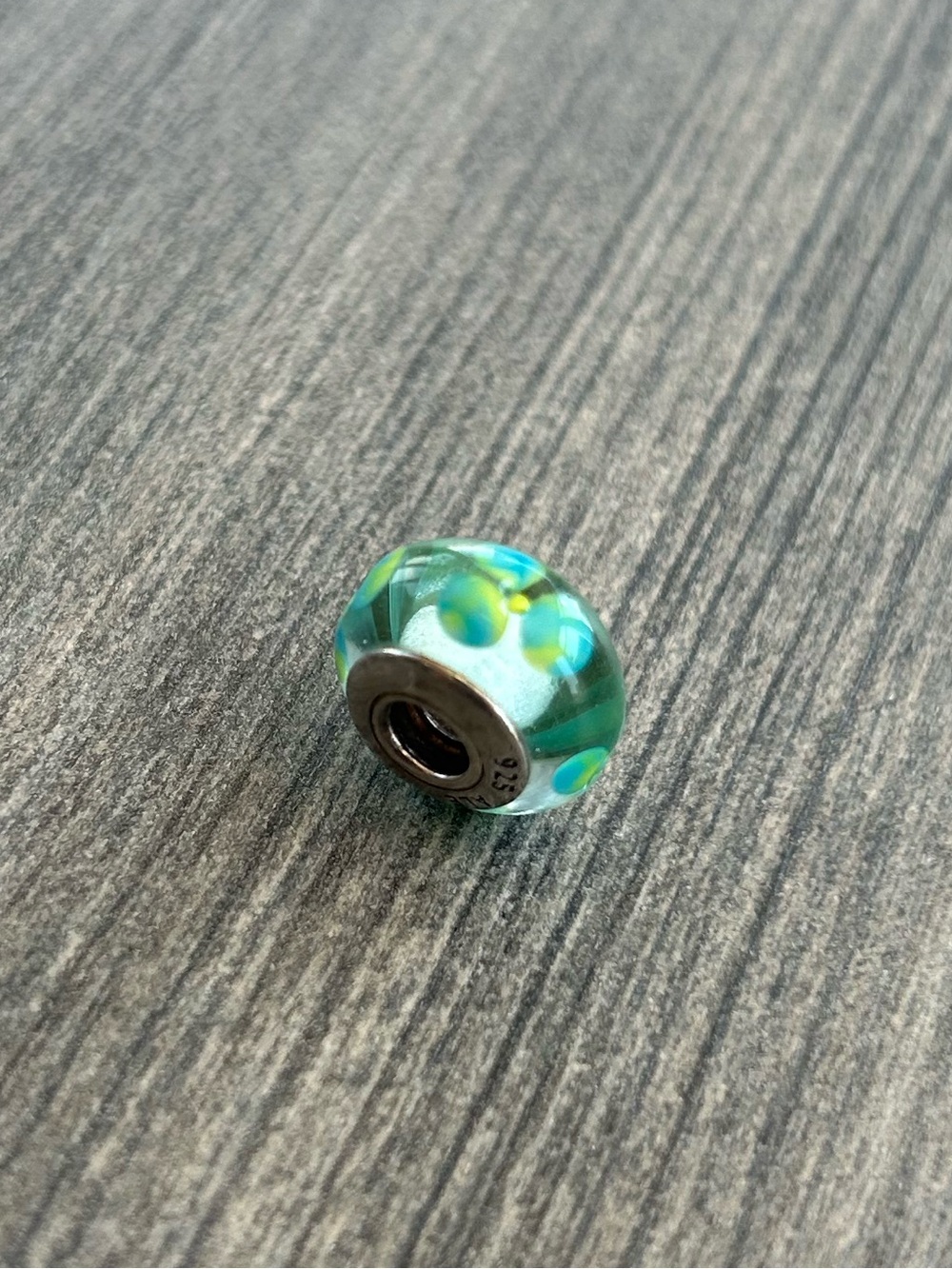 Pandora Blue-Green Floral Glass Charm Bead